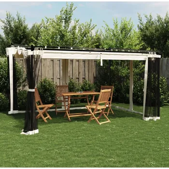 Zahradní stan vidaXL Altán se síťovanými stěnami 4 x 3 m ocel [4003912] Barva: krémová