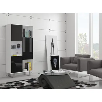 police Vitrína BOKARO 6, bílá/černý lesk, 5 let záruka + vyzvednutí ZDARMA