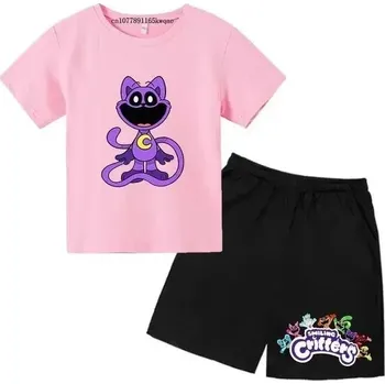 Dětský letní set triko + kraťasy s potiskem Smiling Critters Barva: růžové tričko, černé kraťasy, Velikost: 120