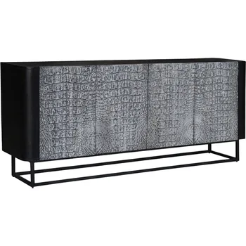 Příborník do zásuvky Moderní designový čtyřdveřový příborník Croco v černé a šedé barvě s ručně vyřezávaným reliéfem krokodýlí kůže 177 cm