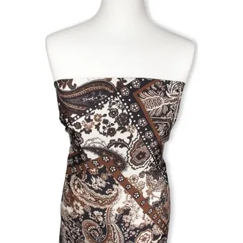 Metrový textil - ŠATOVKA HNĚDÁ ČERNOHNĚDOBÍLÝ PATCHWORK+KAŠMÍR - látka na šaty - Barvený, 150 cm