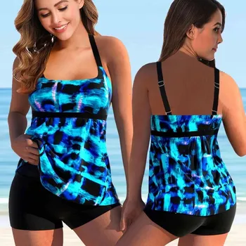 Dámské plavky Dámské plavky dvojdílné tankini Plus Size (S-2XL) Barva: Blue, Velikost: XXL