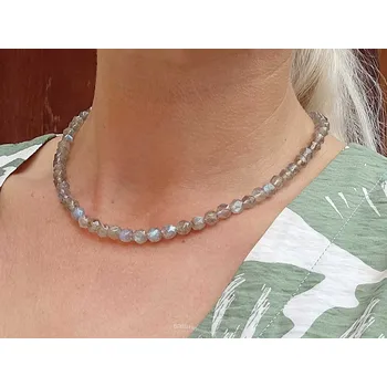Náhrdelník Labradorit náhrdelník broušené kuličky 5mm zapínání Ag 925/1000 43cm
