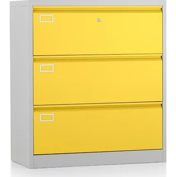 Kartotéka Dvouřadá kovová kartotéka A4 - 3 zásuvky, 90 x 45 x 102 cm, cylindrický zámek, žlutá - ral 1023