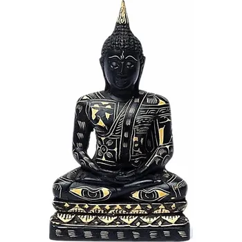 Buddha meditující černozlatý cca 17 cm