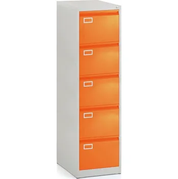 Kartotéka Kovová kartotéka A4 - 5 zásuvek, 45,5 x 62 x 162,5 cm, cylindrický zámek, oranžová - ral 2004