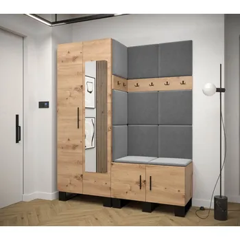 Předsíňová stěna Předsíňová stěna se zrcadlem Artin 14 - dub Artisan Barva: Tmavě šedá - Manila 16