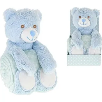 plyšák Medvídek plyšový 26cm sedící s dětskou dekou 75x75cm v krabičce