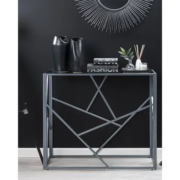 Konzolový stolek Konzolový stůl stříbrně šedý 40 x 100 cm skleněný kovový rám moderně průmyslový Beliani