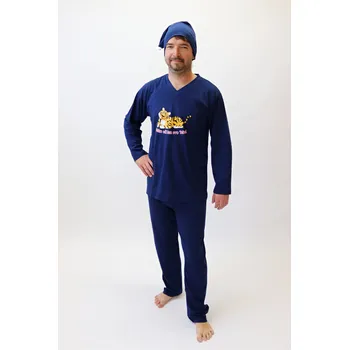 Pánské pyžamo Pánské pyžamo dlouhé Rozárka Tygr P225 tmavě modré Barva: tmavě modrá, Velikost: M