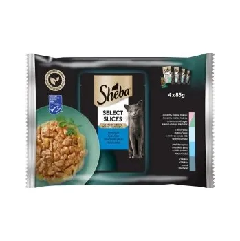 Krmivo pro kočku Sheba Selection in sauce rybí výběr 4 x 85 g kapsa bílá ryba losos treska tuňák