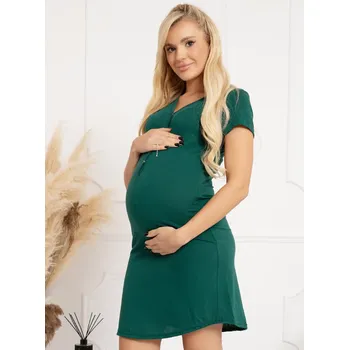 Těhotenské noční prádlo FMM Těhotenská a kojící košile 3v1 tmavě zelená bavlněná Velikost: S