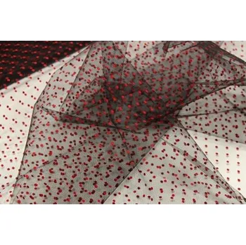 Metráž - tyl černý s červenými puntíky 91755218 - Černá/červená, 150 cm