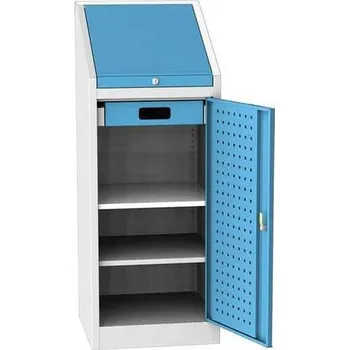 Skříňka na nářadí Dílenská skříň na nářadí, 2 police, 130 x 50 x 50 cm, šedá/modrá