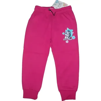 Dívčí tepláky Kugo LT1509 růžové - kočka s tyrkysovou mašlí