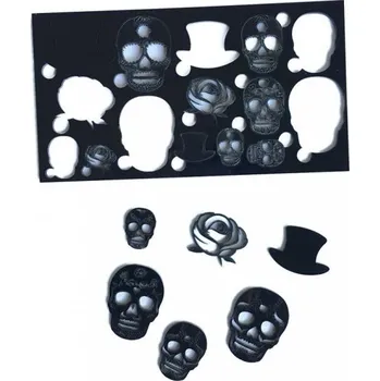 Jedlá dekorace na dort Cesil Plastová dekorace/otiskovač oranžový Lebky a růže (15 tvarů)