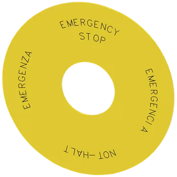 podkladový štítek kulatý, pro hřibové tlačítko nouzového vypnutí, žlutá barva...