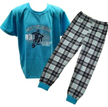 Chlapecké pyžamo Chlapecké pyžamo Betty Mode krátký rukáv / dlouhé nohavice tyrkysové motocross