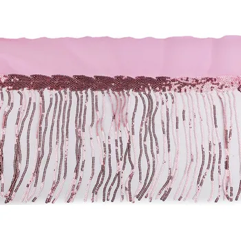 Galanterie Prýmek monofilový s flitrovými třásněmi šíře 20 cm, barva 4 pudrová