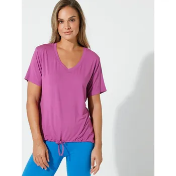 Blancheporte Jednobarevné tričko s výstřihem do V a šňůrkou na stažení purpurová 34/36