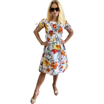 Dámské šaty Sale letní šaty s Carmen výstřihem 3155 oranžové květy uni