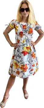 Dámské šaty Sale letní šaty s Carmen výstřihem 3155 oranžové květy uni