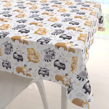 ubrus Dětský bavlněný čtvercový ubrus Sandra SA-223 Zvířátka s mláďátky 40x40 cm