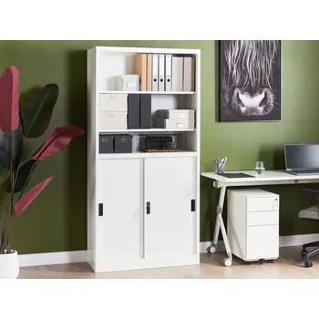 Šatní skříň Vysoká úložná skříň s policemi bílá kovová ocel s dvířky moderní domácí kancelář Beliani