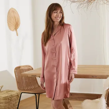 Dámská noční košile Blancheporte Jednobarevná saténová noční košile růžové dřevo 48