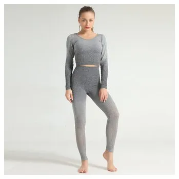 Dámská bezešvá sportovní souprava s elegantním síťováním - Šedá M