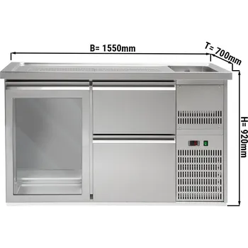 Vinotéka G.Gastro Výčepní pult 1,5 x 0,7 m - s 1 skleněnými dveřmi & 2 šuplíky 2/5 + 3/5