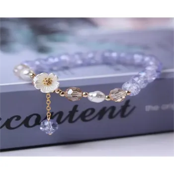 Náramek Korálkový náramek na gumičce - KYTIČKA - Fialová (Značka: MEITU)