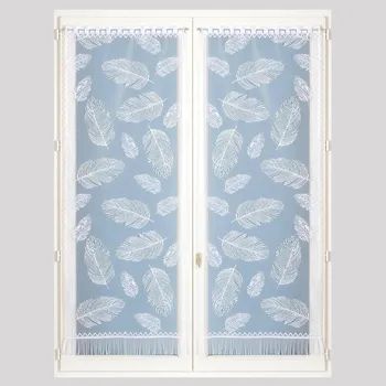 Záclona Blancheporte Rovná vitrážová záclona s motivem peříček, pro garnýžovou tyč, pár bílá 60x160 cm