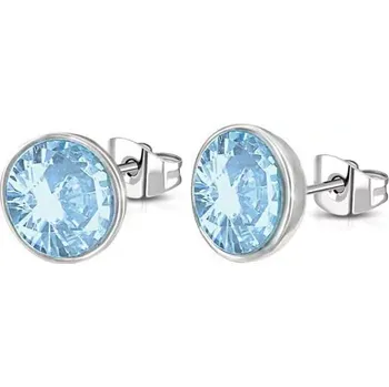 Náušnice Ocelové náušnice, stříbrná barva, světle modrý kulatý zirkon, puzetky, 7 mm