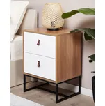 Noční stolek ze světlého dřeva s bílou, kovový rám, se zásuvkami 69 x 49 cm moderní, do ložnice Beliani