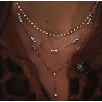 Náhrdelník Prosperk Řetízek náhrdelník s přívěsky zlatý - tyrkys S3873