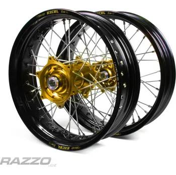 Kolo pro motocykl Supermoto sada kol HaanWheels Stark Varg Excel Black 17x3,5 + 17x4,25 / Gold Hub