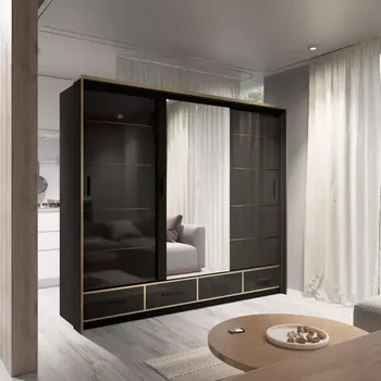 Skříňka na klíč Šatní skříň Modena 250 LED, černá/černá lesk