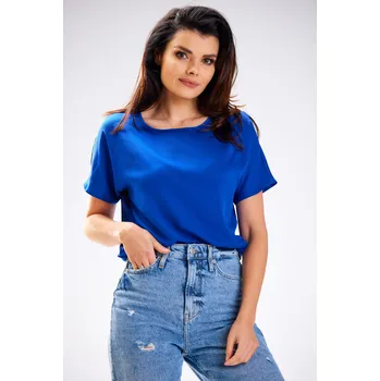 Dámská halenka Halenka rovného střihu z měkké, prodyšné viskózy A588 Barva: Modrá, Velikost: M