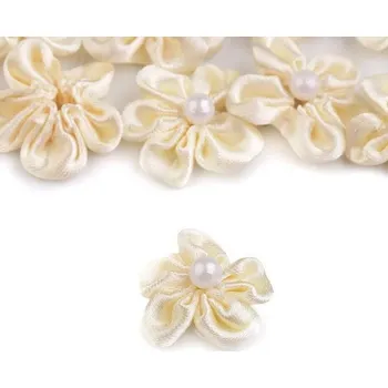 Gadget Saténový květ Ø25 mm s perlou ecru 10ks krémová