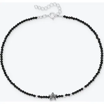 Řetízek Nákotník Hvězdice ze stříbra a černého spinelu se stříbrnými korálky - Ag925