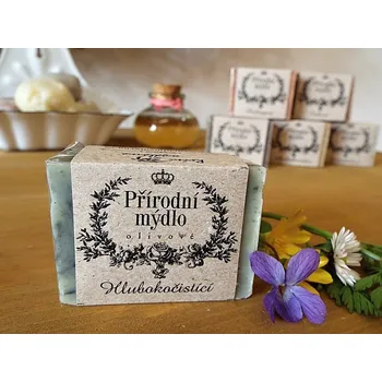 Mýdlo Olivové přírodní mýdlo hlubokočistící 50g (Originální dárkové mýdlo z olivového oleje se zeleným jílem a černým uhlím. Ručně vyráběné přírodní mýdlo pro čištění pórů vhodné pro aknózní pleť i pokožku. Regionální výrobek - vyrobeno v České republice.)