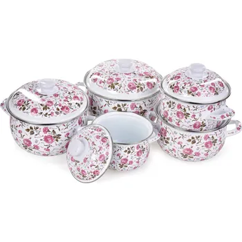 Sada nádobí Dedra RUSTICAL 10dílná sada smaltovaných silnostěnných hrnců s poklicemi květinový motiv