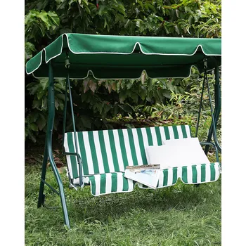 Zahradní houpačka zahradní houpačka Zelená s bílým kovovým rámem, polyesterovou stříškou, sedadlo pro 3 osoby, moderní design Beliani