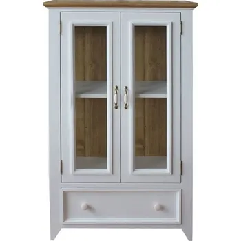 Komoda Vitrína PROVENCE W10P z masivu bílá Barevné provedení: Bílá, Provedení: SLIM - šuplíky bez pojezdů