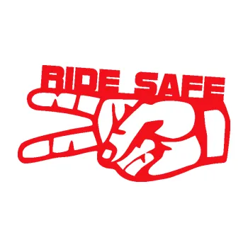 Polep vozidla SAMOLEPKA Ride Safe nápis levá motorkář (10 - červená) NA AUTO, NÁLEPKA, FÓLIE, POLEP, TUNING, VLASTNÍ TEXT, TISK, AUTOSAMOLEPKY.cz, POLEPY, OBRÁZEK, LOGO, SAMOLEPKY