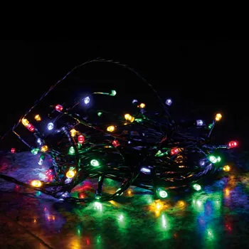 Vánoce Řetěz do zásuvky 4,5 m barevný mix 48 LED vnitřní i venkovní zelený kabel