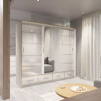 Železářství Šatní skříň Modena 250 LED, bílá/bílá lesk