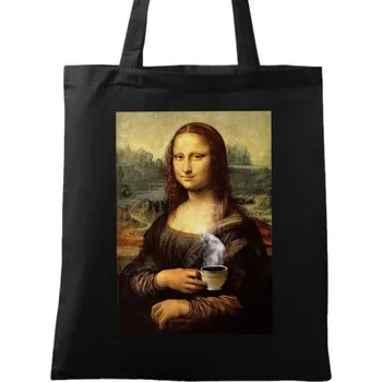 Bavlněná taška Mona Lisa a káva (Barva: Černá)