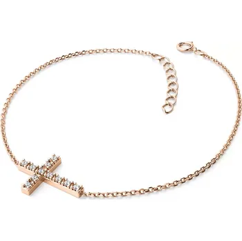Náramek Dámský náramek růžové zlato 585/1000 přírodní diamant 0.060 ct kříž 140018-NR01-CV-DIA délka 20 cm